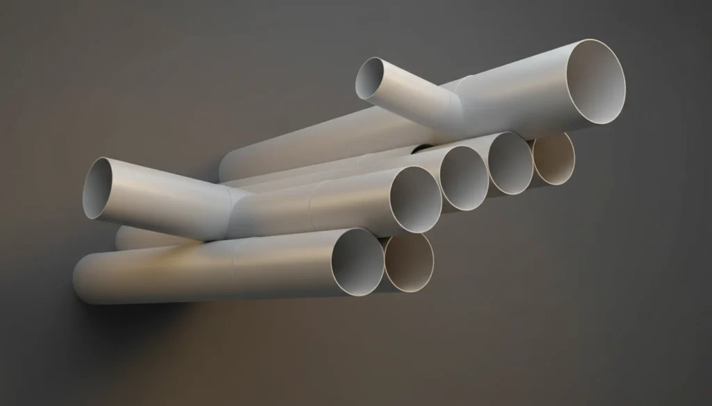 A group of stacked plastic tubes arranged artistically against a gray background.