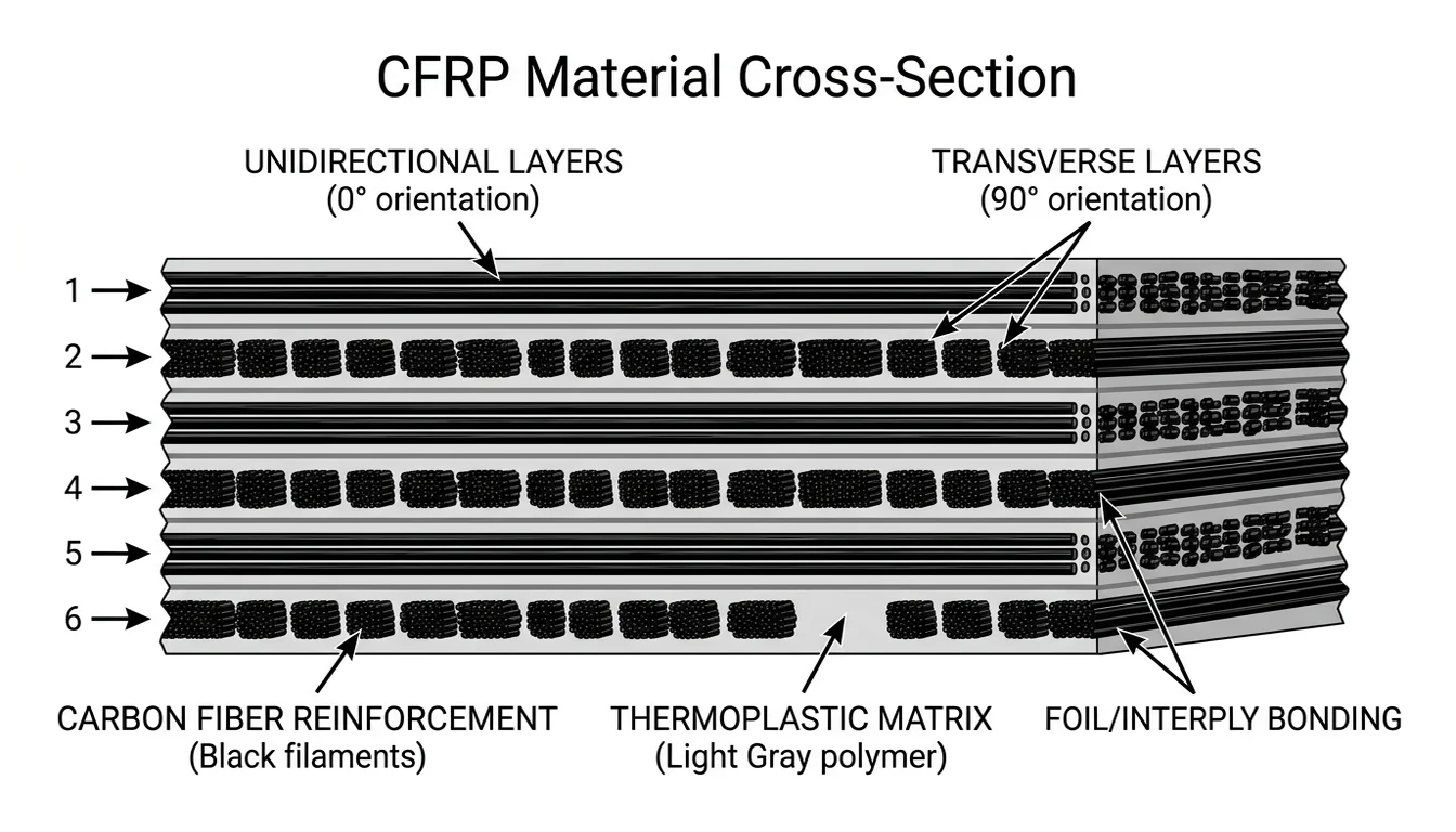 Cross-section diagram of carbon fiber reinforced plastic material layers in HVAC components