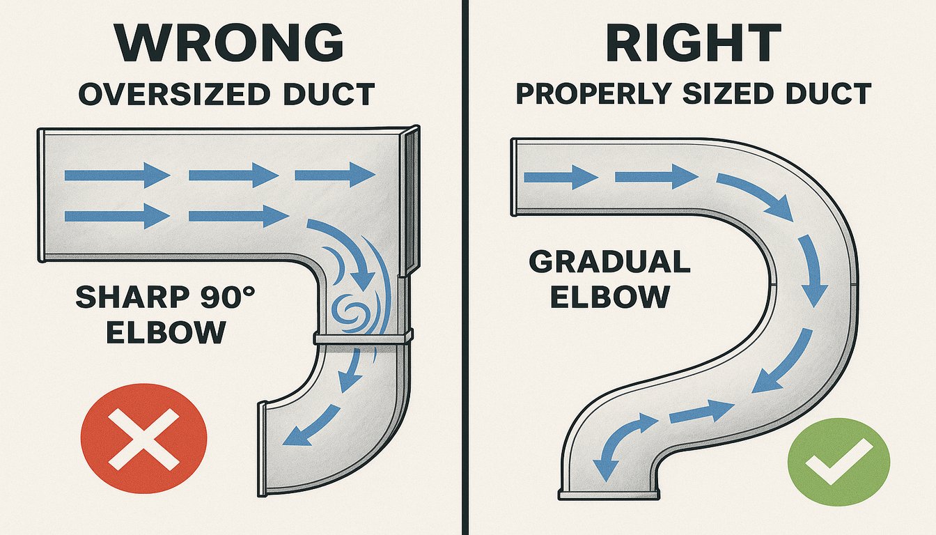 Common duct sizing mistakes versus correct design comparison