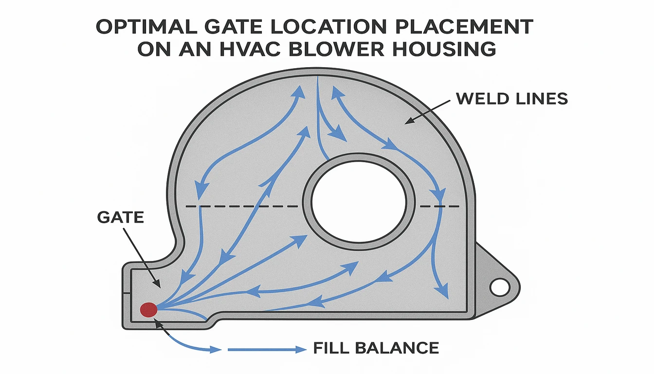 HVAC mold design engineering review with gating cooling and wall thickness analysis