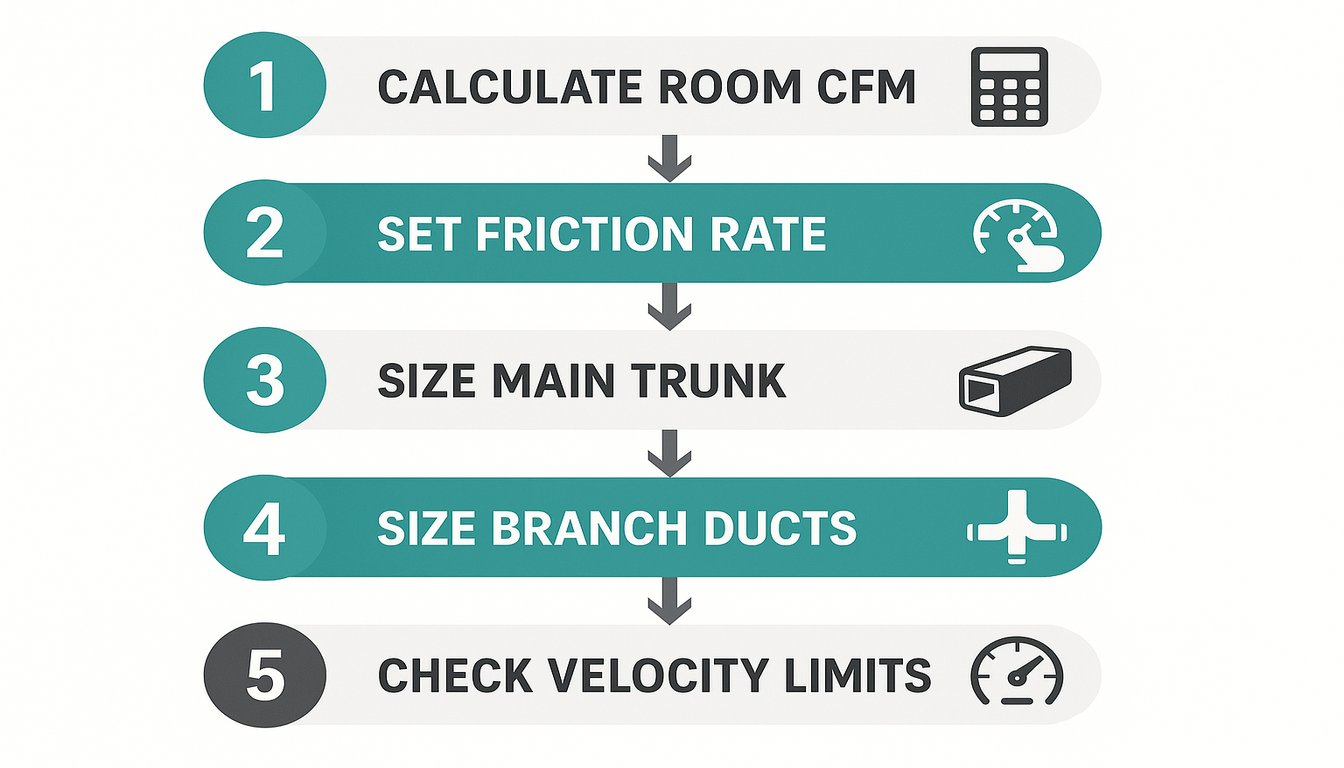 Step-by-step duct sizing calculator process flowchart