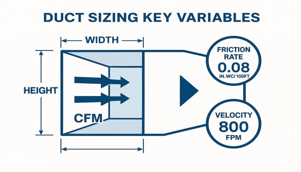 Variable Cfm HVAC Duct Sizing Calculator: Size by CFM & Friction Rate