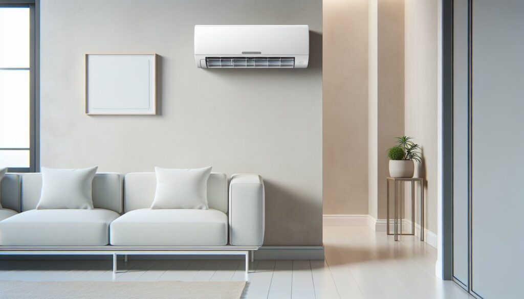 Ductless mini split system with white plastic housing, indoor wall unit and outdoor condenser unit