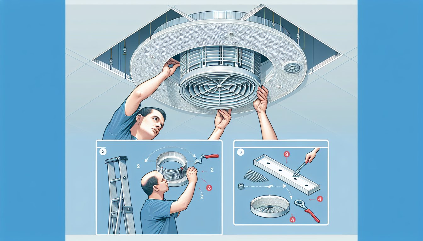 HVAC air vent installation showing ceiling diffuser mounting and duct connection