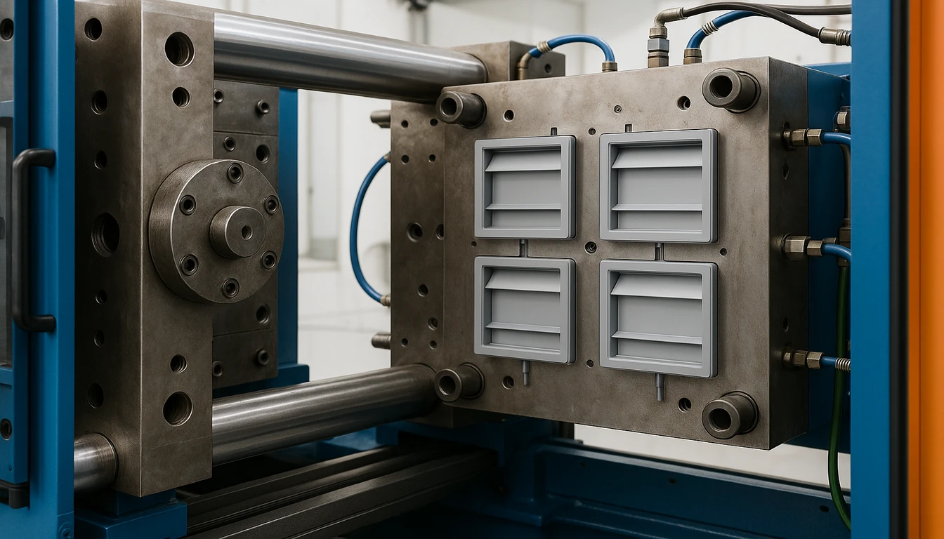 Injection molding machine producing HVAC damper plastic parts