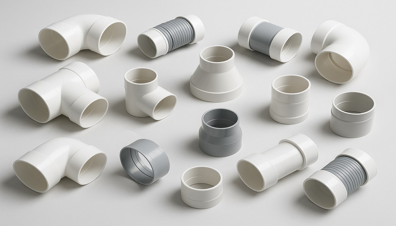 Plastic HVAC duct fittings — elbows, tees, reducers, and flexible connectors