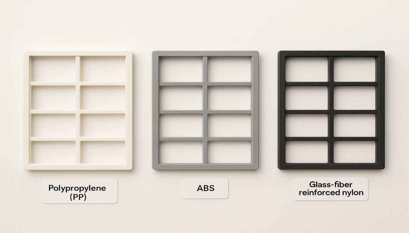 PP, ABS, and glass-fiber nylon HVAC filter frame material comparison