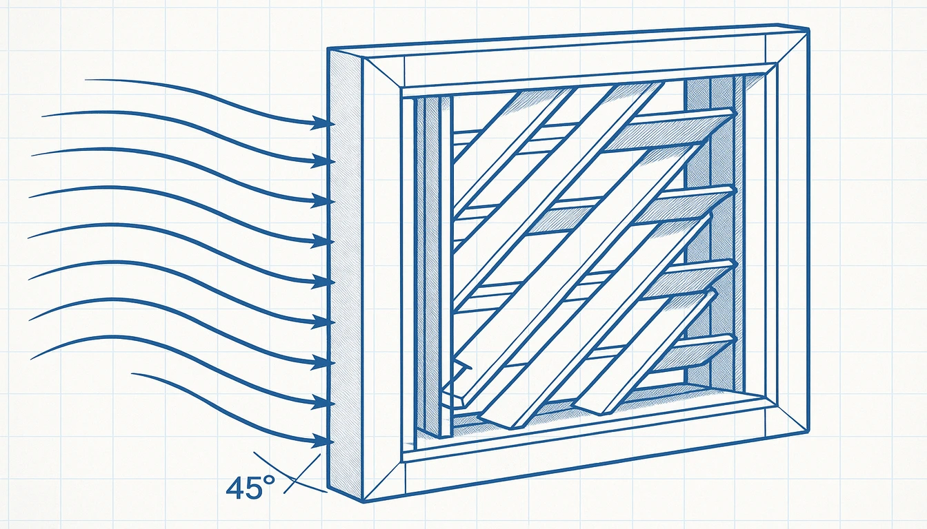 HVAC grille airflow design showing slat geometry and material cross-section