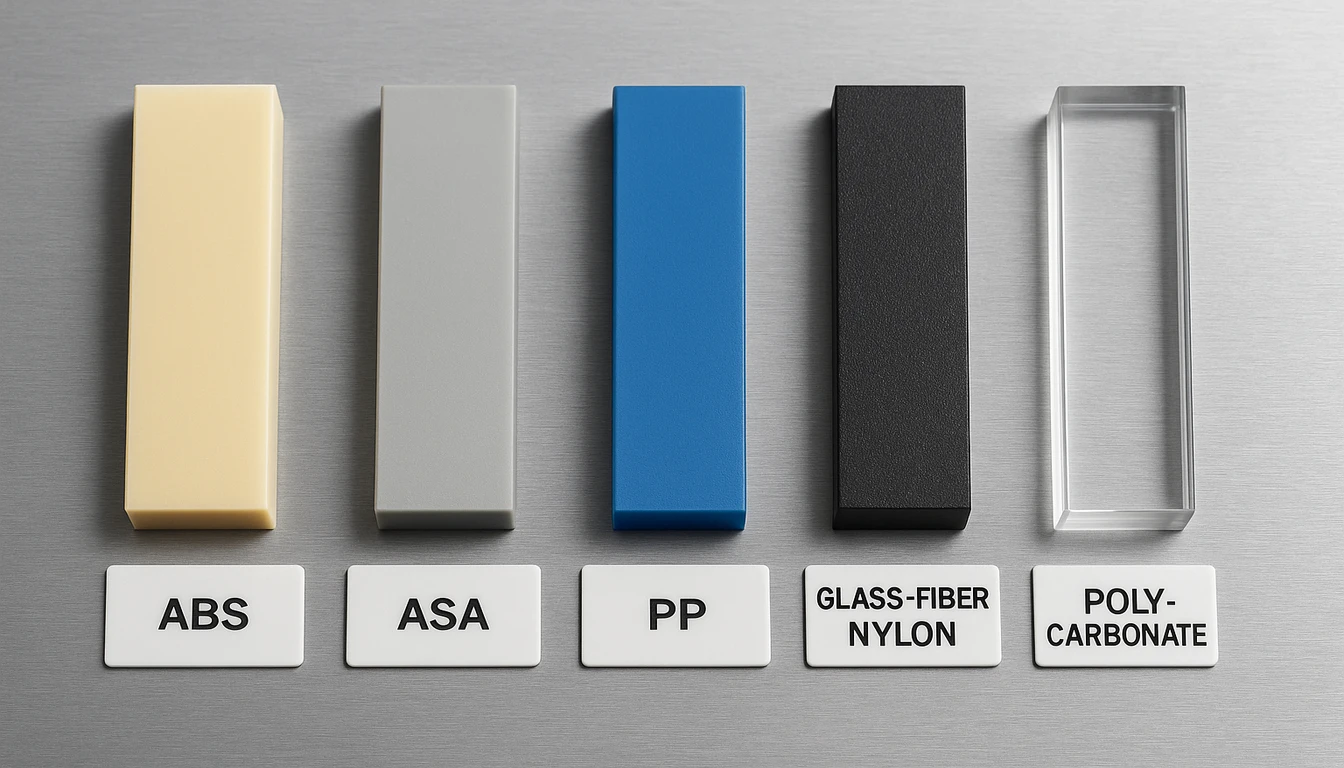HVAC plastic material comparison specimens ABS ASA PP glass nylon polycarbonate