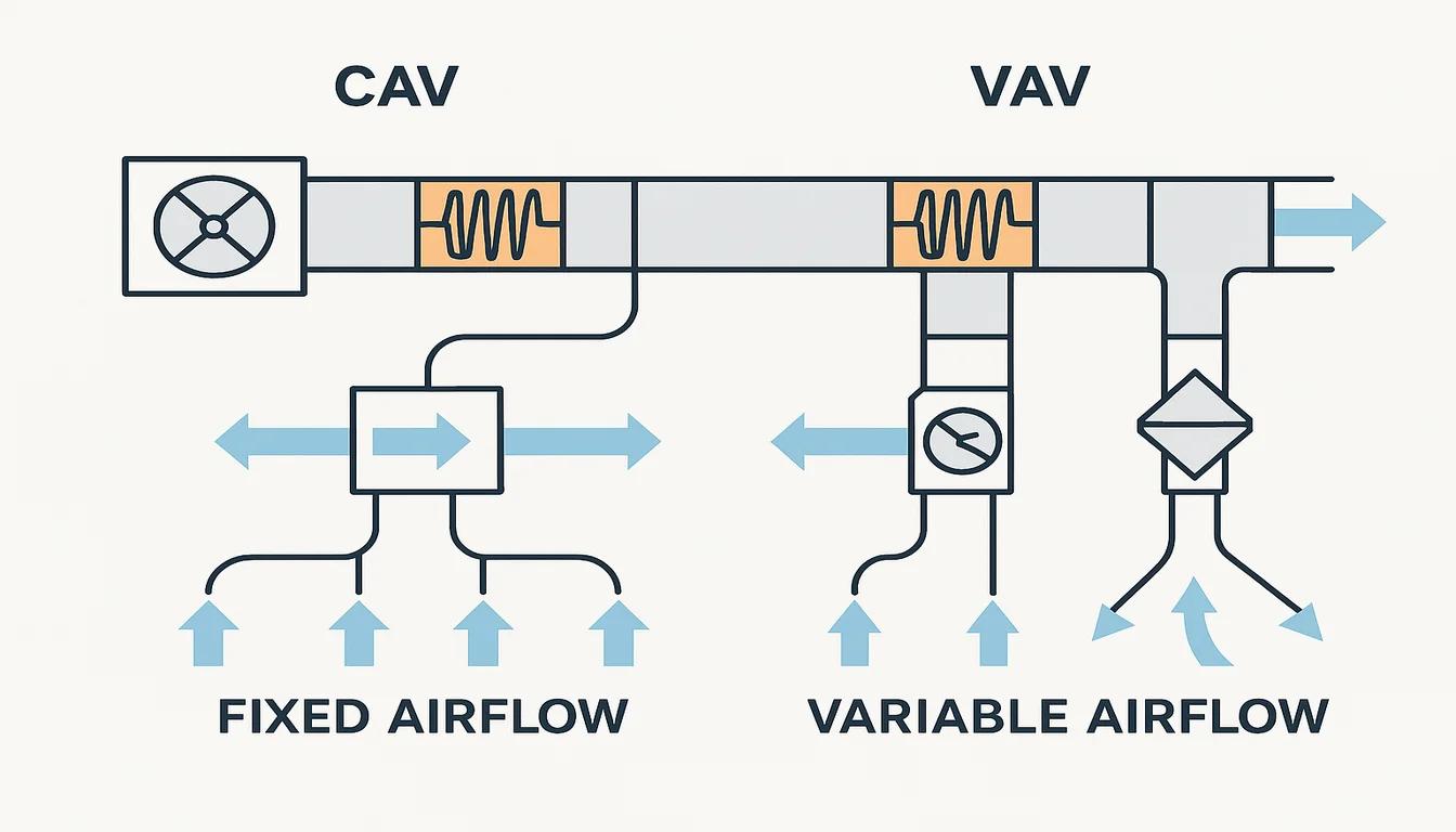 CAV versus VAV system comparison diagram fixed versus variable airflow HVAC