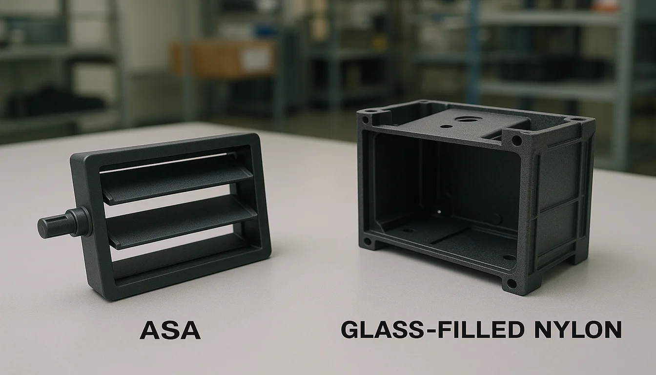 Injection molded plastic CAV damper blade housing components ASA glass-filled nylon