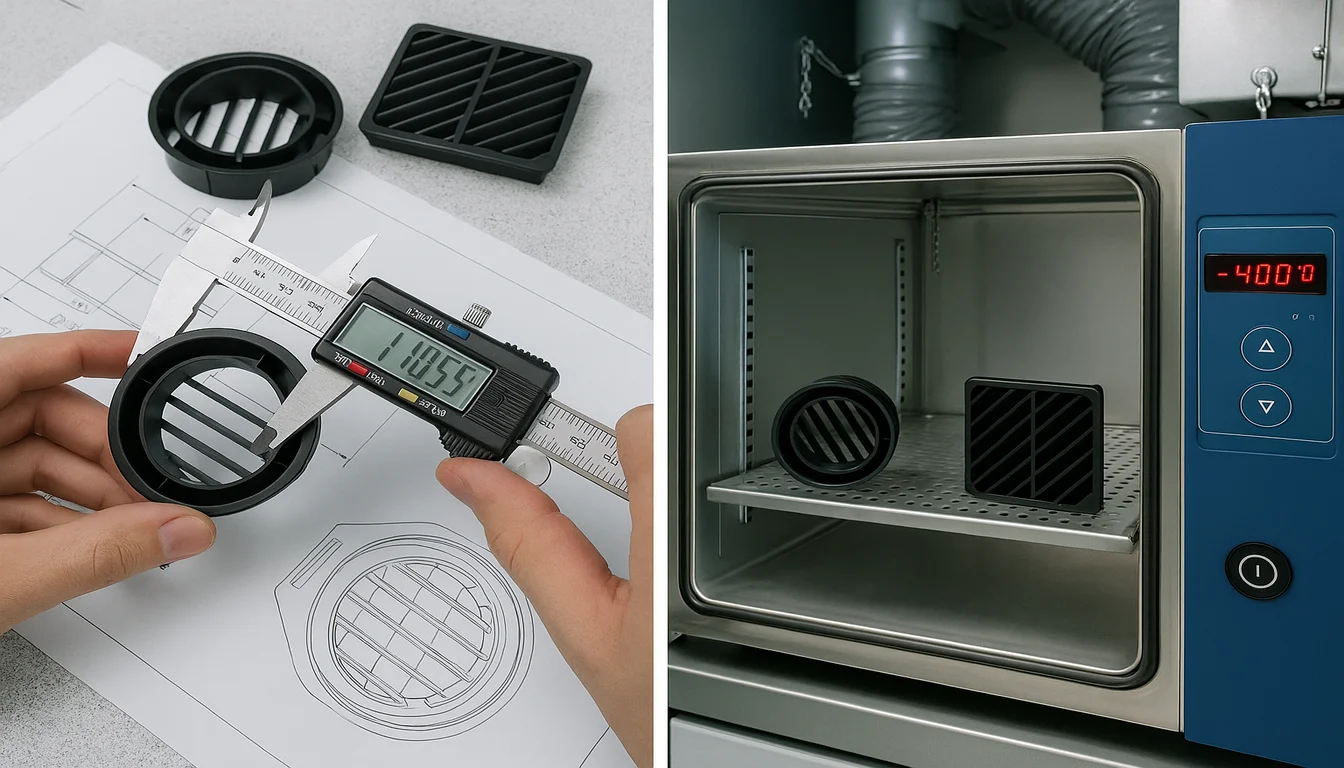 Quality testing CAV plastic components dimensional inspection thermal cycling laboratory