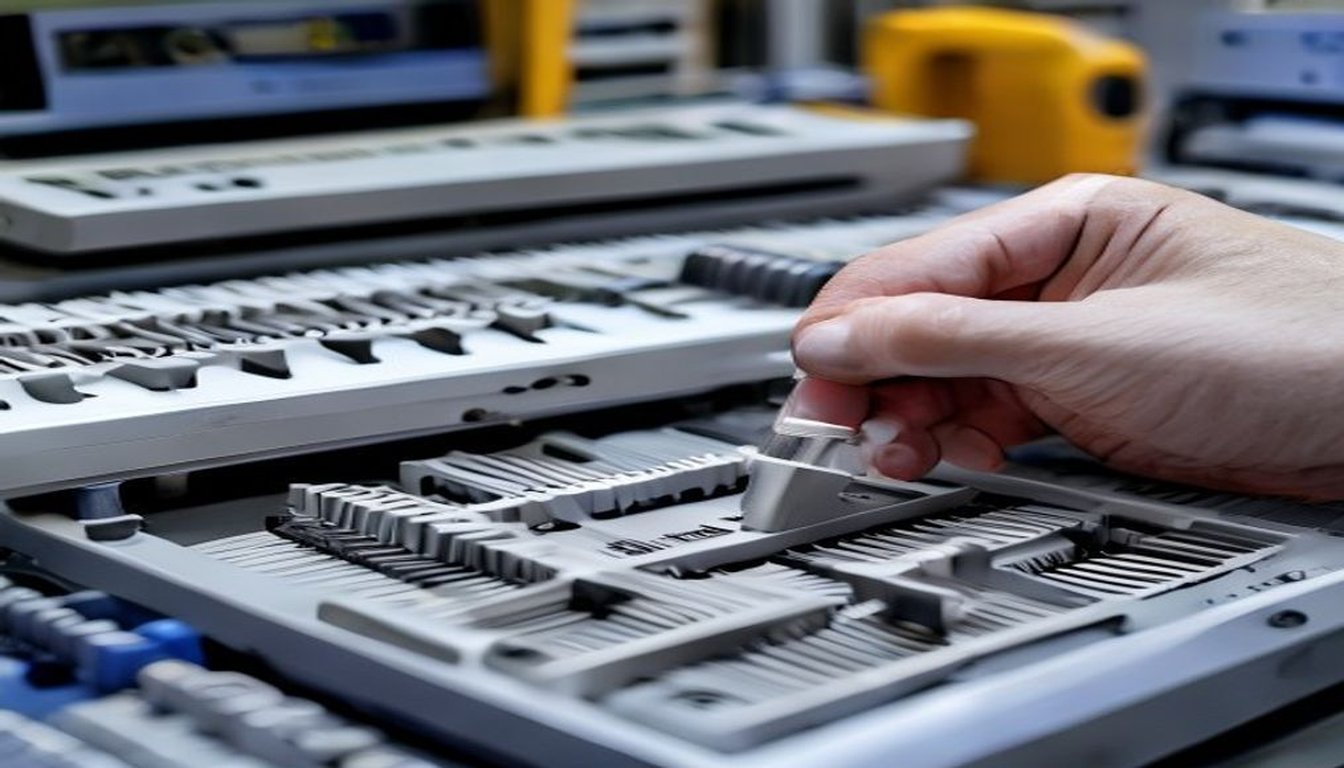 Quality inspection of injection molded HVAC plastic parts with precision calipers measuring tolerances