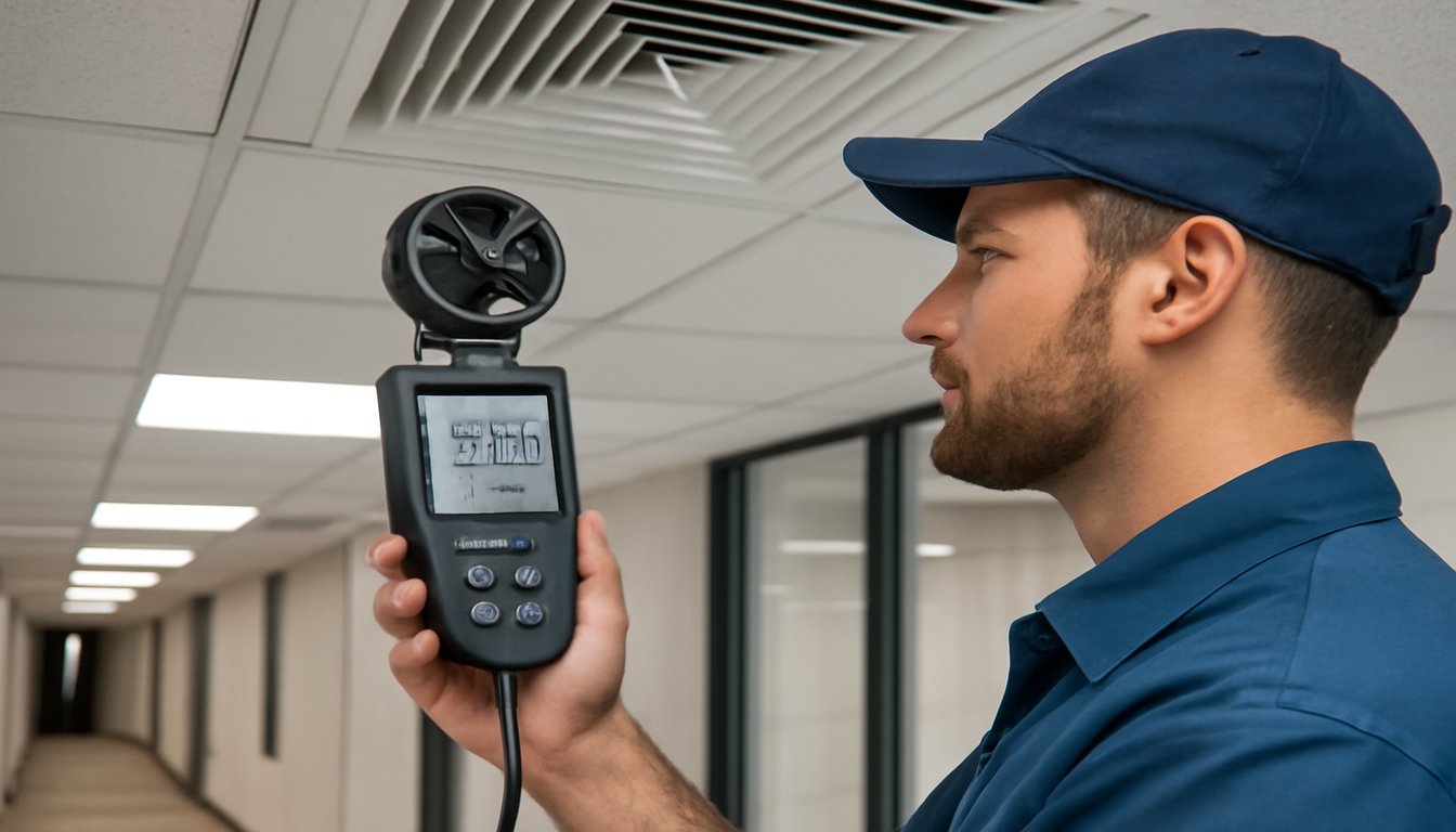 HVAC ventilation rate measurement equipment in commercial building