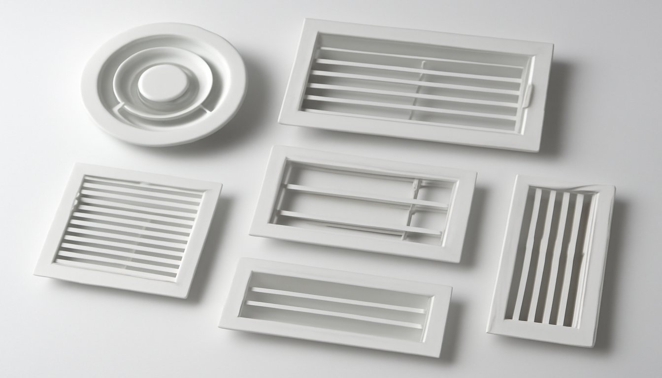 Injection-molded plastic HVAC grilles and diffusers for ventilation systems